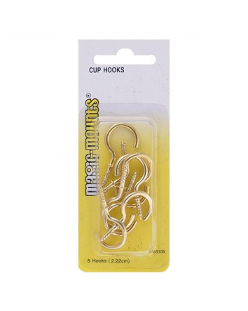 SAFETY CUP HOOKS BRASS-PLATED 8 PACK